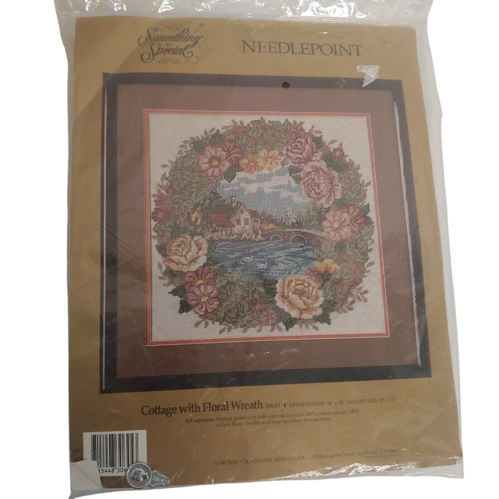 Something Special Needlepoint Craft Kit Cottage Floral Wreath Opened 30645
